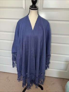 Lavender Fringe Open-Front Women's Sweater Shawl 100% Alpaca Wool